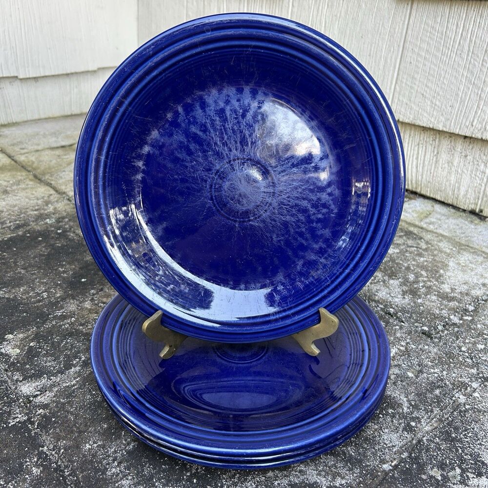 Lot of 4 Vintage Fiesta Cobalt Blue Dinner Plate 10.5” Retired HLC 1987 ABC Code